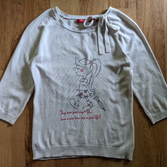 La Chapelle Women 2 XS White Sweater Top Bow Girl - Picture 2 of 8